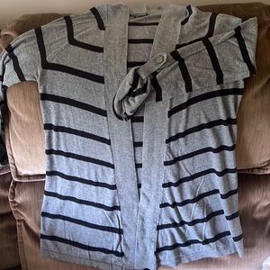 Express gray & black stripe open cardigan with button 3/4 sleeves M